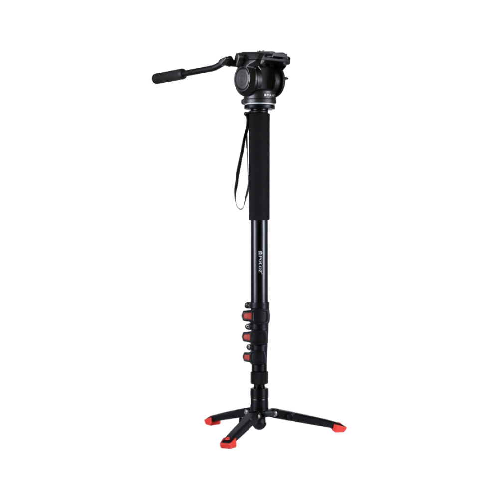 PULUZ Four-Section Telescoping Aluminum-magnesium Alloy Self-Standing Monopod + Fluid Head with Support Base Bracket
