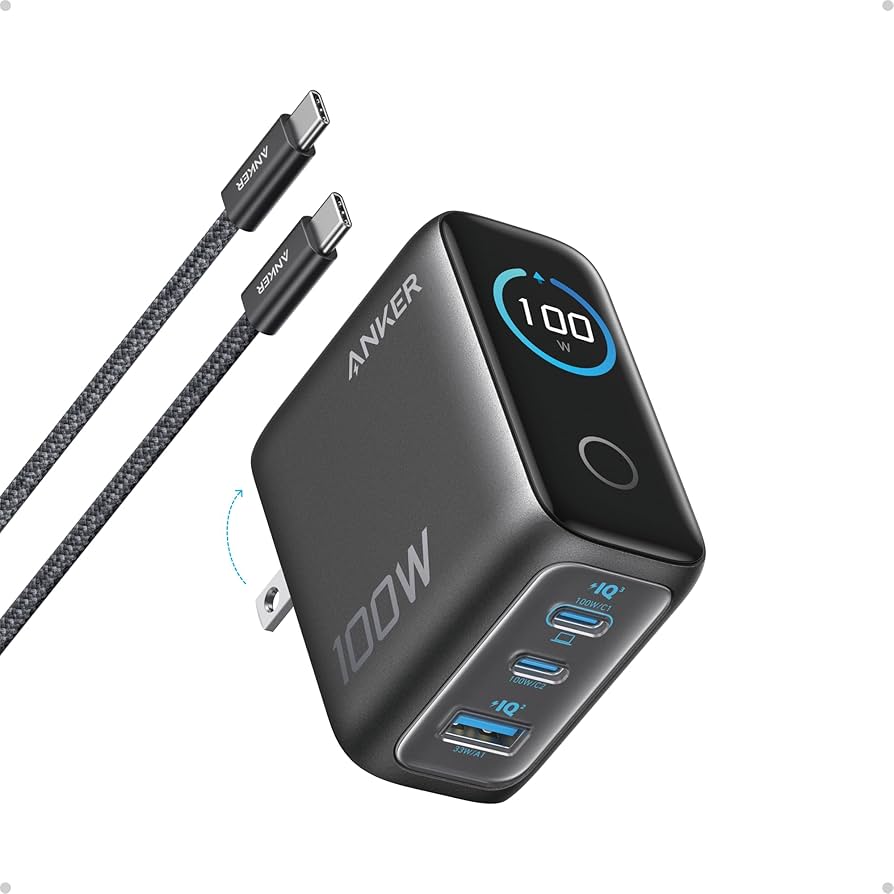 Anker Charger (100W, 3 Ports, Smart Display)