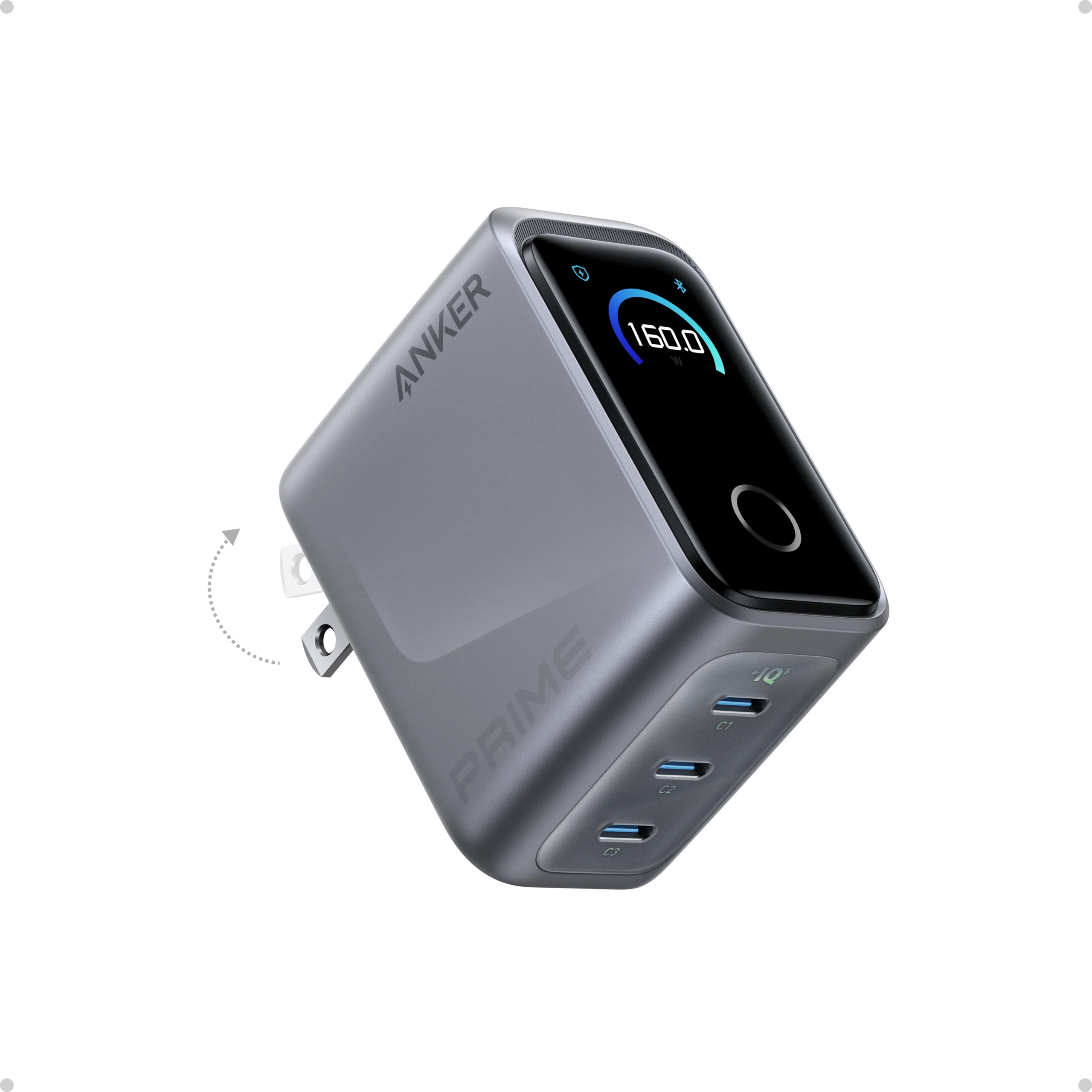 Anker Prime Charger (160W, 3 Ports, Smart Display)