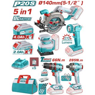 Combo Kit TIDLI206681 5Ne1 +TSHSLI2014 +TSLI1402+TIRLI20281+TWLI2038 Me Bateri 2.0Ah 4.0 Ah 20V