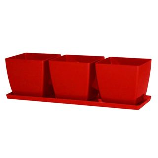 Trio Vazo lulesh katrore set 3 copë Plastike Kuqe 35x11xH10