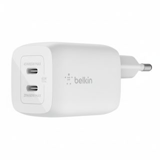 Charger Belkin BEL-0042 Socket Mains 2x USB-C With GAN PD PPS Up To 65Watt Total 1x45Watt 1x20Watt White