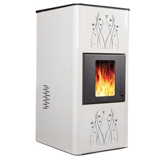 Kamin 15 M2 Sobe Peleti Me Kaldaje 100-120 1.4-3.8 Pelet Ore Depozite Peleti 30 Rendiment 91.9% Ngjyre E Bardhe Rakorderi Kaldaje 1ª 15kW 3.8kg 30kg