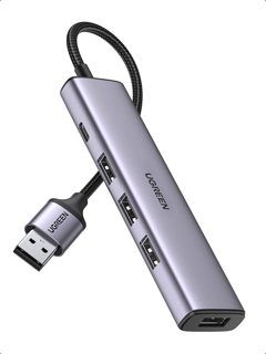 Ugreen 20805 HUB 4in1 USB-A 3.2 Gen1 To 4x USB-A 3.2 Gen1 1x USB-C For Extra Power Stability Gray