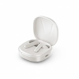 Qcy Air White Semi-Ear TWS Earbuds Quad Mic ENC Multi-point Connection Leather Grain Case