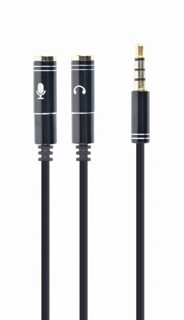 Cable Gembird Cablexpert CCA-417M Extension Audio Jack Male 4-pin To 2x Microphone And Stereo 3-pin Females Black 20cm 3.5mm