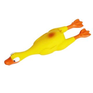 Camon lodër argëtuese për qen pulë 43 cm me tingull latex