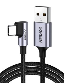 Ugreen 50942 2m USB-A Male To USB-C Male Angled 90 Degree 3A Black\Grey