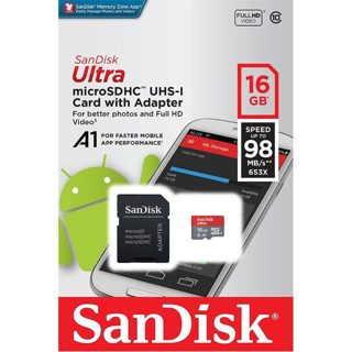 Adapter Sandisk Ultra Android A1 C10 Uhs-I 16GB Card MicroSDHC SD Memory Zone App 98Mb S -I [16134]