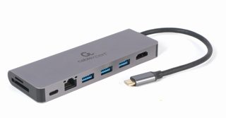 Adapter Gembird RJ45 USB-C Cablexpert USB-C To USB-C PD 3x USB-A 3.2 Gen1 1x HDMI Up To 4k 1x Gigabit Ethernet 1x SD 1x MicroSD A-CM-COMBO5-05 100W 20cm