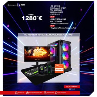Gamemax RTX-5060 1TB 16GB AMD Ryzen 7 8700F DDR5 Starlight AOC 27 Curved 280Hz,Maus,Keyboard,Degjuse,Pad