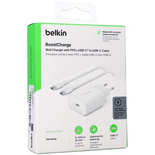 Charger Belkin BoostCharger WCA004VF1MWH-B6 1x USB-C Up To 1x USB-C To USB-C 1m White 25W