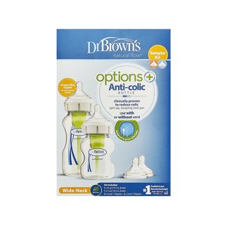 Dr. Browns Set me 2 shishe me qafe te gjere dhe 2 koka 2-pack Të 0m+ 3m+