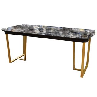 Aya Tavolinë Ngrënie Syprinë Melamine E Zezë Strukturë Metali Floriri 180x92x79