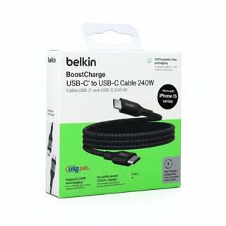 Cable Belkin BoostCharge CAB015BT1MBK USB-C USB-C To USB-C Up To 1m Braided Black 240W