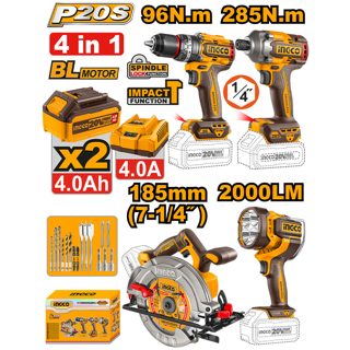 Vidiator Me Goditje CIRLI20281 Combo Kit 4Ne1 2 Bateri 4.0 Ah Trapan 96NmCIDLI209681 285Nm Sharre RrethoreCSLI1851 Ndricues Kantieri 2000LMN CWLI2088 COSLI241297 20V