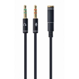 Cable Gembird Cablexpert CCA-418M Extension Audio Jack Female 4-pin To 2x Microphone And Stereo 3-pin Males Black 20cm 3.5mm