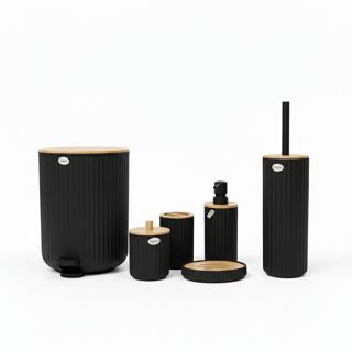 Lueré Set Aksesore Tualeti 6 Cope 6-pack Ngjyrë E Zezë Me Detaje Dru Bambuje