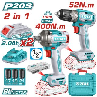 Combo Kit Trapan TDLI204531 Pistolete Dadicekesh TIWLI2040 Me Bateri 2.0 Ah Motor Pa Karb TCKLI20271 20V