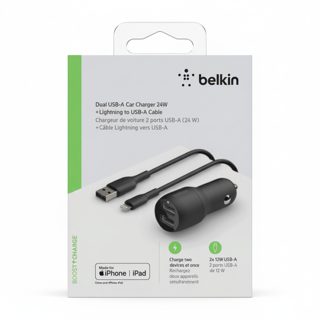 Charger Belkin CCB001BTBK Dual USB-A Car 1x USB-A To Lightning 1m Black 24W
