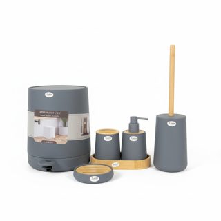 Luere Home & Fun Set Aksesore Banje 5 Copë Gri Mat Me Detaje Bambu