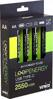Verico LoopEnergy Bateri Rikarikueshme USB C AA 1700mAh Paketë 4 E Bardhë