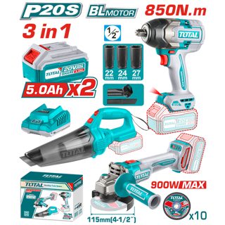Kit Pistolete Dadicekesh TIWLI20851 Combo 850Nm +TAGLI21154 +TVLI201261 Me Bateri 5.0Ah Ak 20V