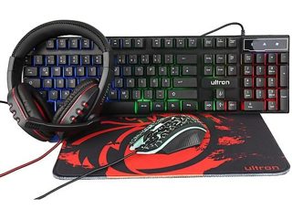 Ultron IN-1 HAWK Gaming Set 4- Keyboard Mouse Mousepad USB Black