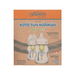 Dr. Brown’s Set me shishe qelqi me qafë të gjerë 2x150ml