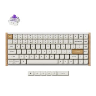 Keychron K K2 HE K2H-Q1 Wood QMK VIA Wireless Bluetooth Mechanical Magnetic Hall Effect Purple Switch Hot-Swappable 75% US Layout White Brown Wood K2H-Q1