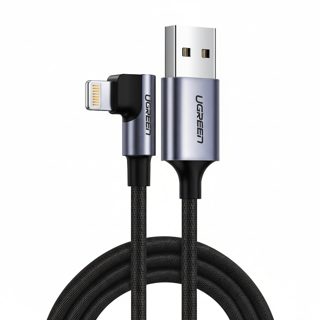 Apple 480Mbps 4A Ugreen USB-A To 90° Right Angel Lightning Charging And Data Transfer Up To MFi Certified 1m Black Braided 60521 90D